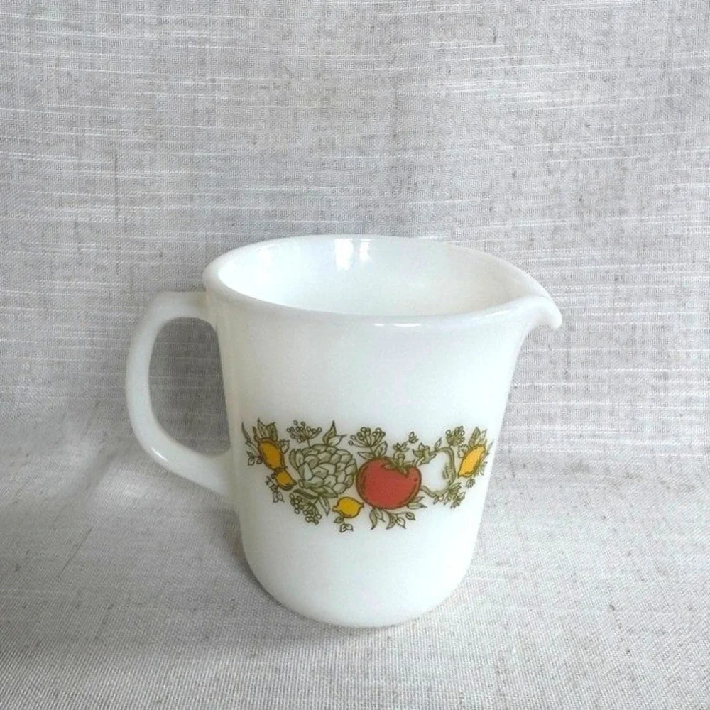 Vintage Pyrex Spice O Life Milk Glass Creamer Pitcher Vegetable Pattern White